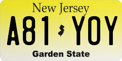NJ license plate A81YOY