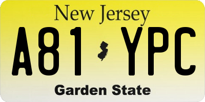 NJ license plate A81YPC