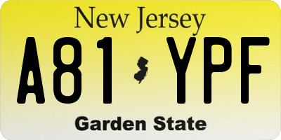 NJ license plate A81YPF