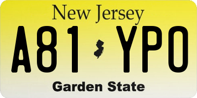 NJ license plate A81YPO