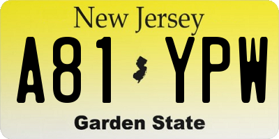NJ license plate A81YPW