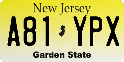 NJ license plate A81YPX