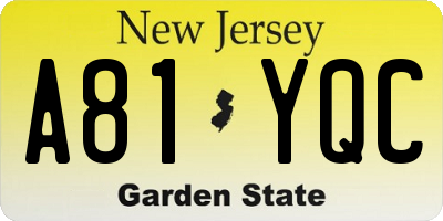 NJ license plate A81YQC