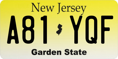 NJ license plate A81YQF