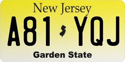NJ license plate A81YQJ