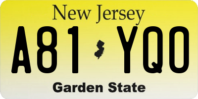 NJ license plate A81YQO
