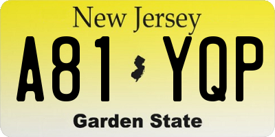 NJ license plate A81YQP