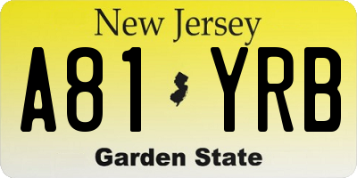 NJ license plate A81YRB