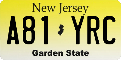 NJ license plate A81YRC