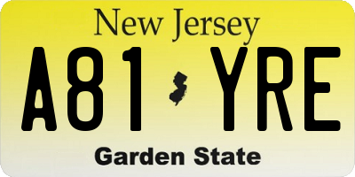 NJ license plate A81YRE