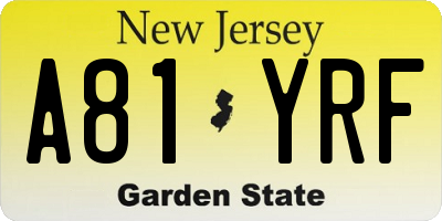 NJ license plate A81YRF