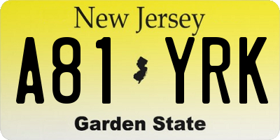 NJ license plate A81YRK