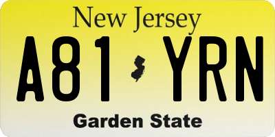 NJ license plate A81YRN