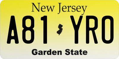 NJ license plate A81YRO
