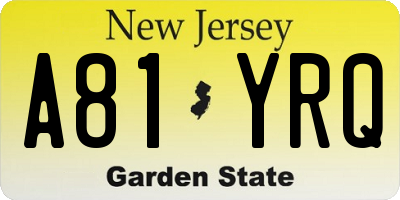 NJ license plate A81YRQ