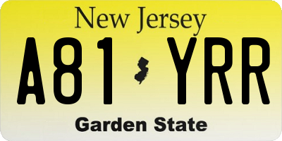 NJ license plate A81YRR
