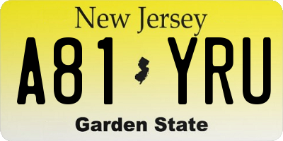 NJ license plate A81YRU