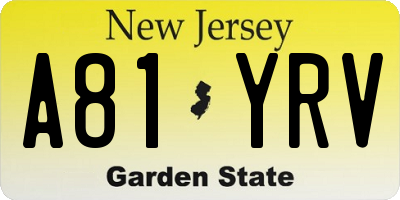NJ license plate A81YRV
