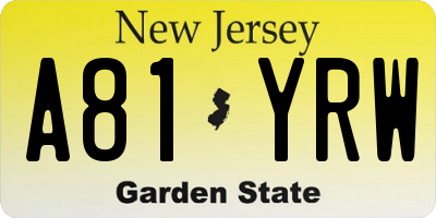 NJ license plate A81YRW