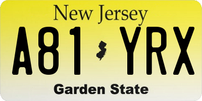 NJ license plate A81YRX