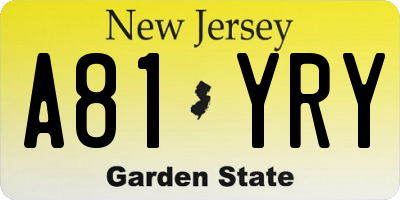 NJ license plate A81YRY