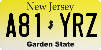 NJ license plate A81YRZ