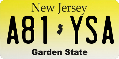 NJ license plate A81YSA