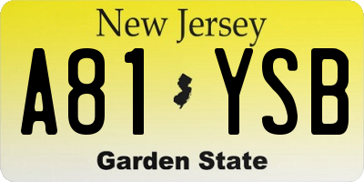 NJ license plate A81YSB
