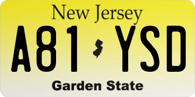 NJ license plate A81YSD