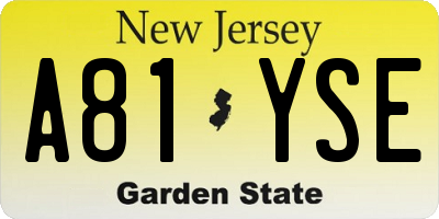 NJ license plate A81YSE