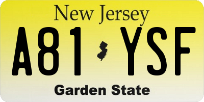 NJ license plate A81YSF