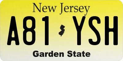 NJ license plate A81YSH