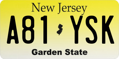 NJ license plate A81YSK