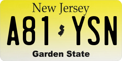 NJ license plate A81YSN