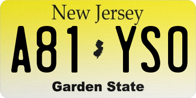 NJ license plate A81YSO