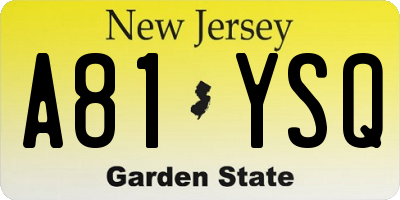 NJ license plate A81YSQ