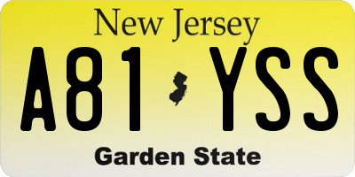 NJ license plate A81YSS