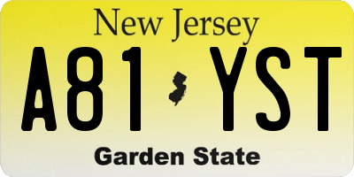 NJ license plate A81YST