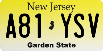 NJ license plate A81YSV