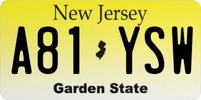 NJ license plate A81YSW
