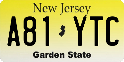 NJ license plate A81YTC