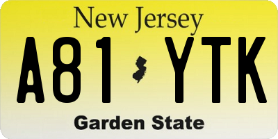 NJ license plate A81YTK