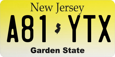 NJ license plate A81YTX