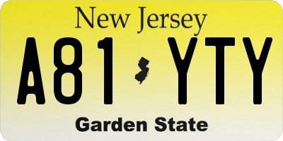 NJ license plate A81YTY
