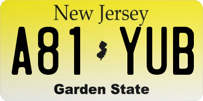 NJ license plate A81YUB