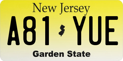 NJ license plate A81YUE