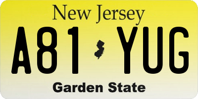 NJ license plate A81YUG