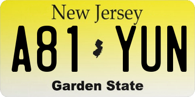 NJ license plate A81YUN