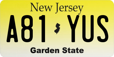 NJ license plate A81YUS