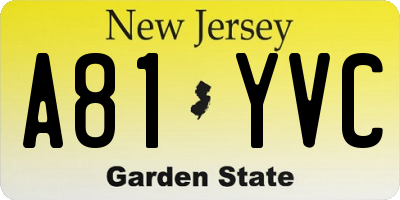 NJ license plate A81YVC